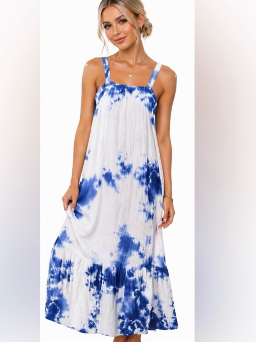 Velvet by Graham & Spencer Blue Tie Dye Maxi Dress Boho XS